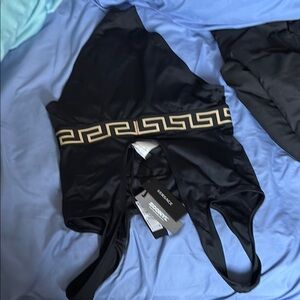 Versace Black Swimsuit with Greek Key Designer luxury cute bathing suit.